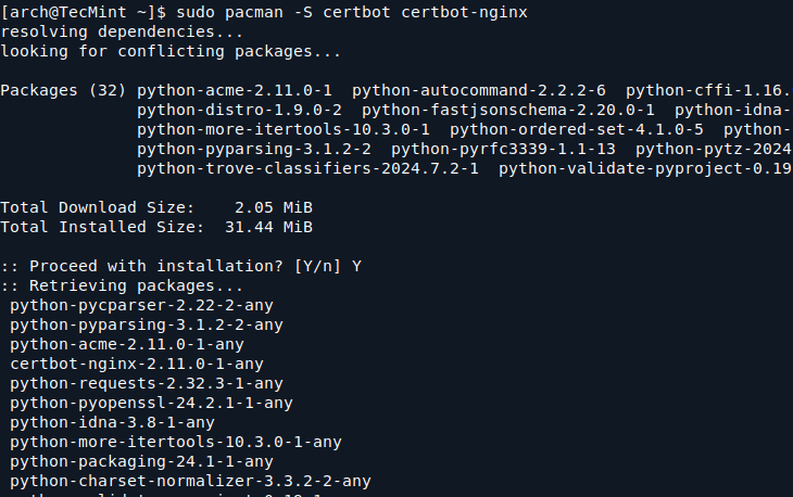 Install Certbot on Arch Linux